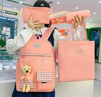 Набор 4в1 школьный рюкзак шоппер пенал - розовый черный фиолетовый