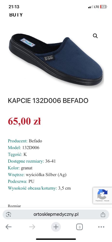 Kapcie zdrowotne (obuwie medyczne) dr Orto