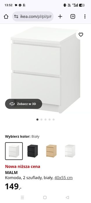 Rama łóżka MALM Ikea z szufladami i szafkami nocnymi
