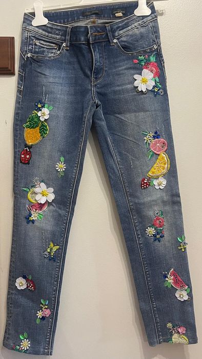 Jeans Fracomina com apliques frutas/floral push-up