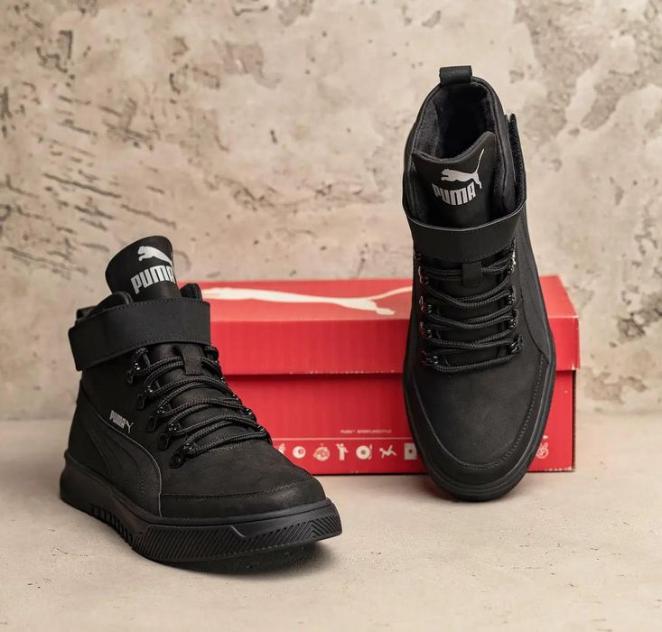 ТОП. Зимние кроссовки на меху мужские Puma, кожаные ботинки на зиму