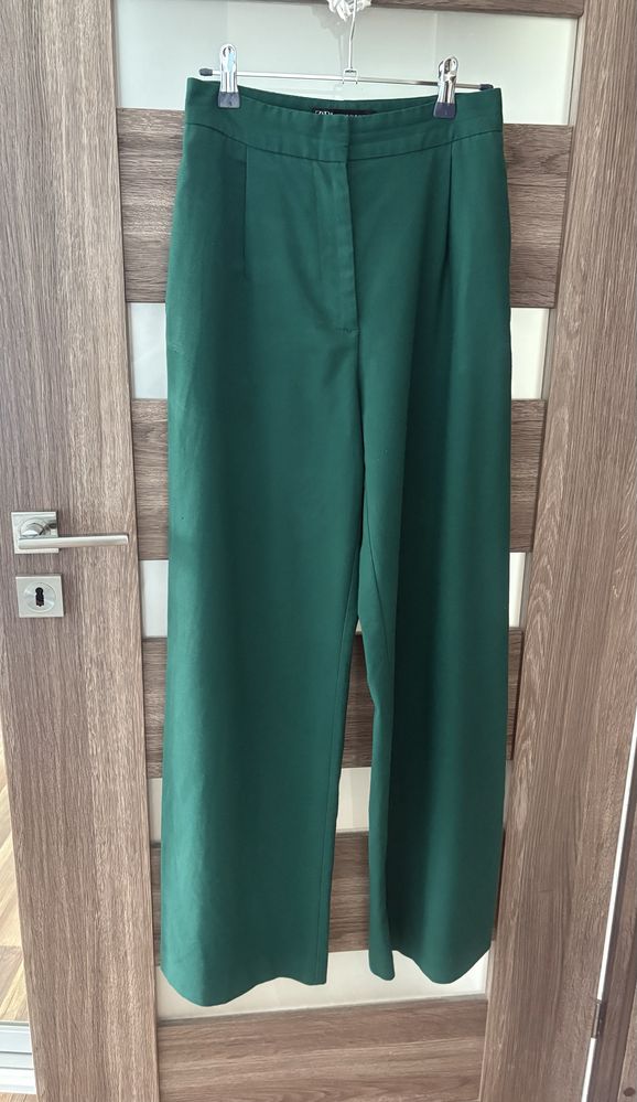 Zielone spodnie Zara 34/XS szeroka nogawka