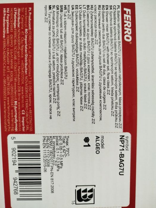 Zestaw prysznicowy z deszczownicą Ferro