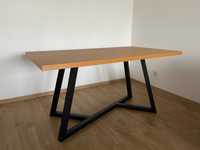 stół z blatem dębowym, metalowe nogi, 160x90 cm, loft, jadalnia