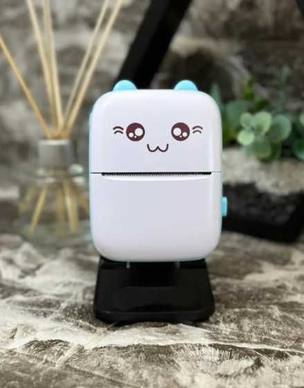 Міні-принтер котик для дітей блакитний, без чорнил, mini printer новий