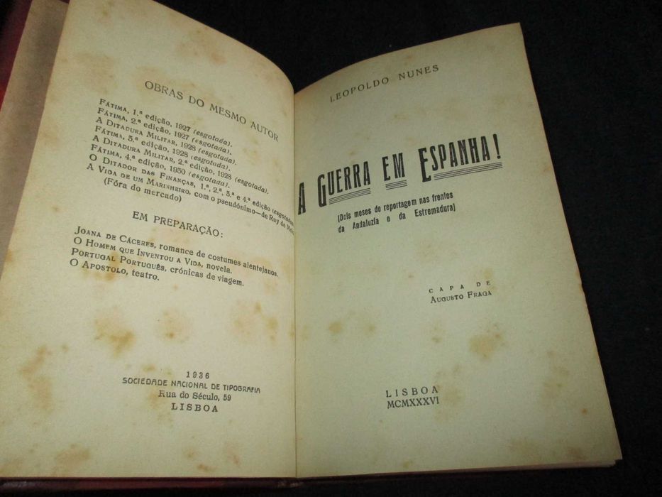 Livro A Guerra em Espanha Leopoldo Nunes 1936