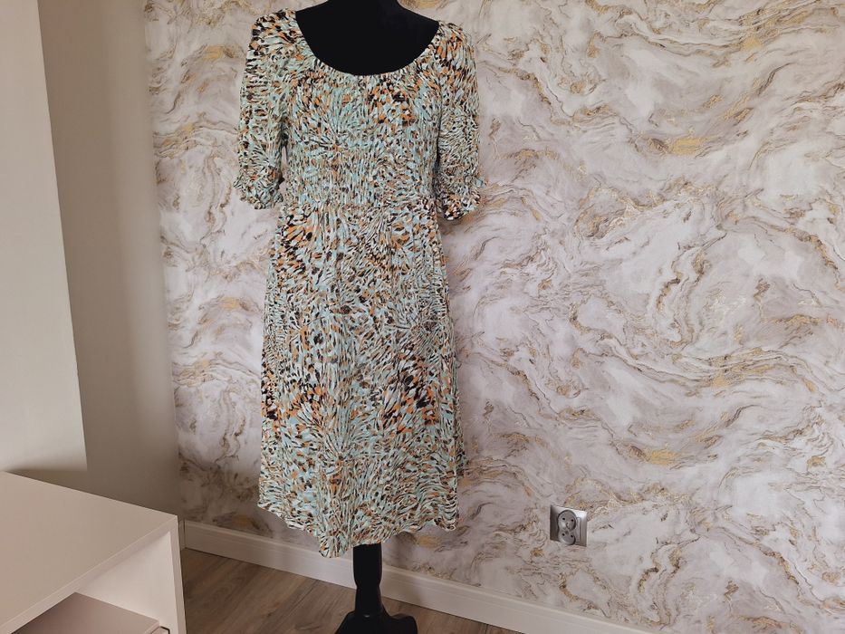 Sukienka panterka miętowa ICHI boho casual romantyczna