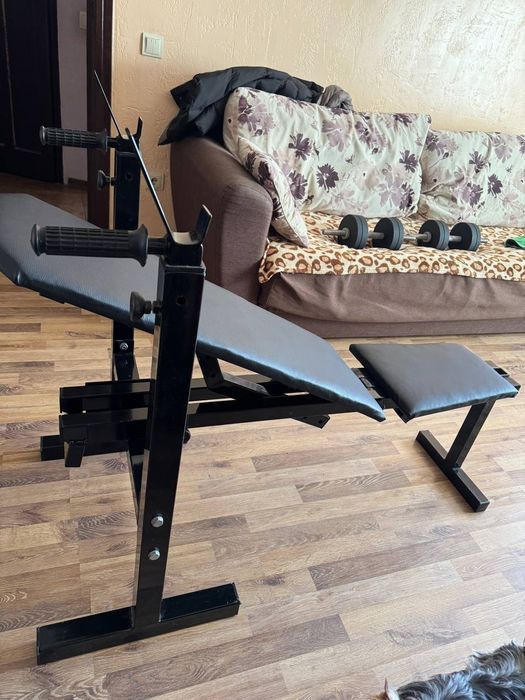 Лава для жиму та присідань, набірні гантелі 2х50кг