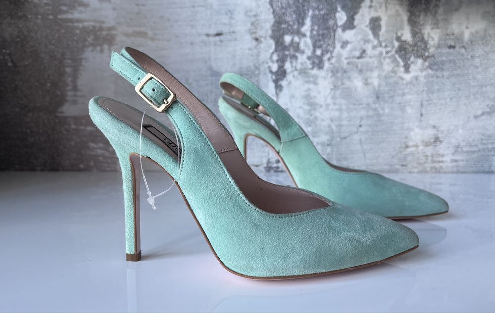 Liu Jo szpilki Marilyn Slingback Aqua 35 36 23,5cm zamszowe