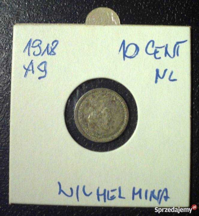 HOLANDIA - 10 centów (Wilhelmina) - 1918 - SREBRO