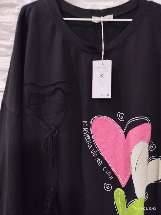 Bluza tunika serca oversize czarna włoska nowa 46/48/50/52/54 okazja