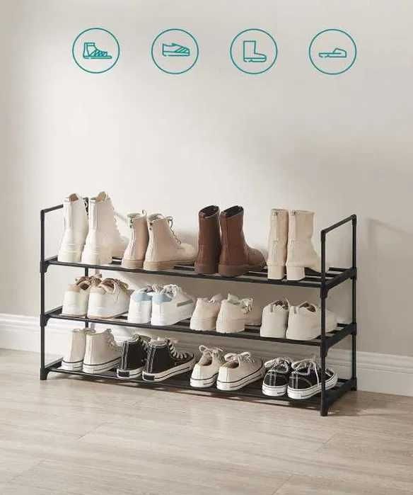 Regał Na Buty 3 Poziomy Metalowy 14 Par - Wym. 30 x 92 x 55 cm Czarny