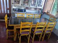 Conjunto rustico de mesa e cadeiras