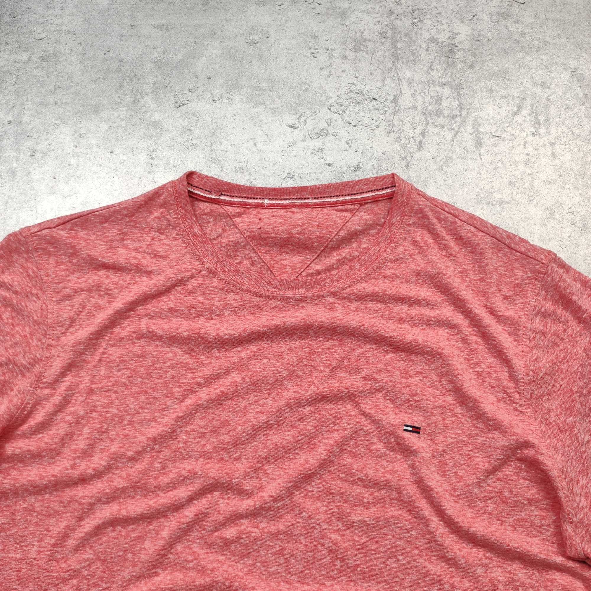 MĘSKA Koszulka PREMIUM Pudrowy Róż Łosoś Bawełna TH Tommy Hilfiger