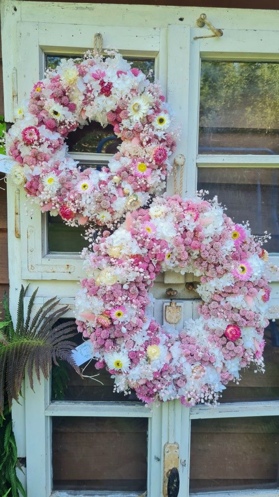 Wianek z suszonych kwiatów Pink Princessa 40cm
