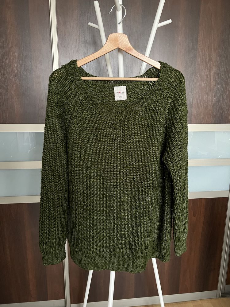 Zielony khaki sweter XXL