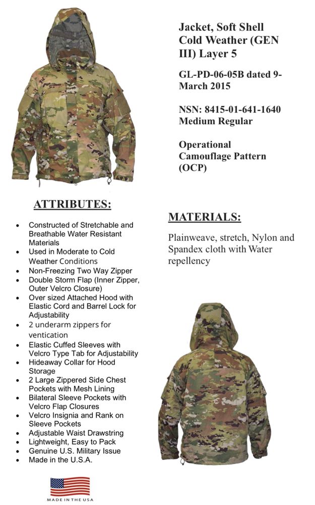 Softshell US ARMY Gen. III, Level 5, ECWCS