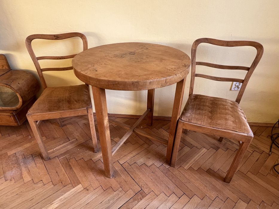 Zestaw stół z forniru + krzesło vintage