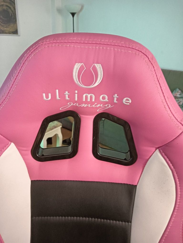 Cadeira gaming rosa preta e branca