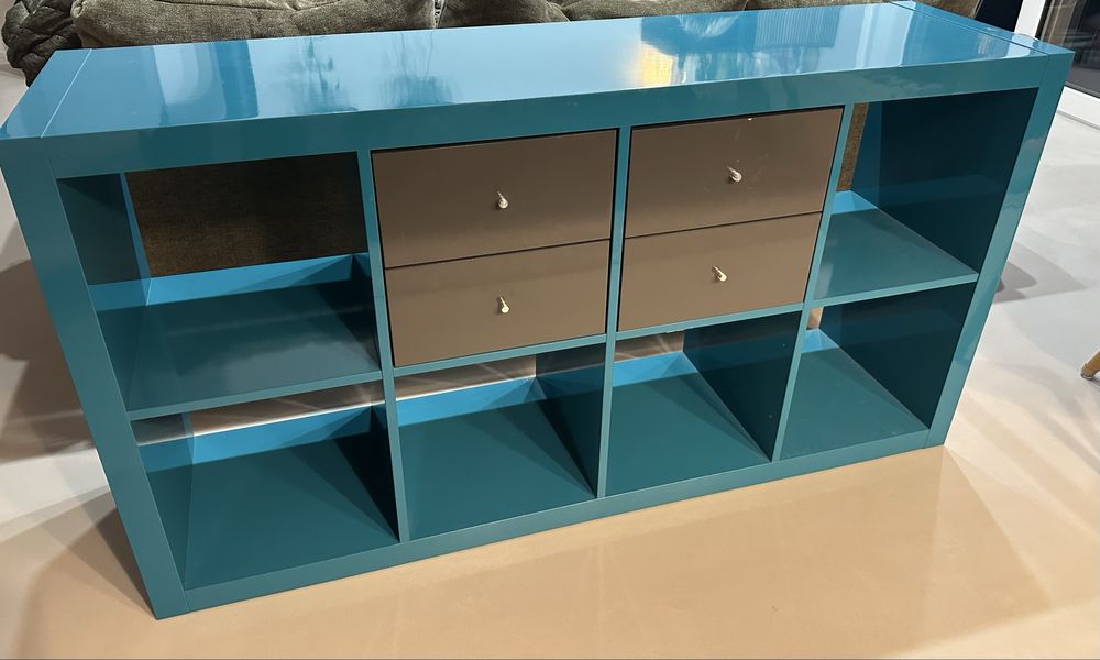 Regał KALLAX turkusowy + 2 wkłady z szufladami oryginalny kolor