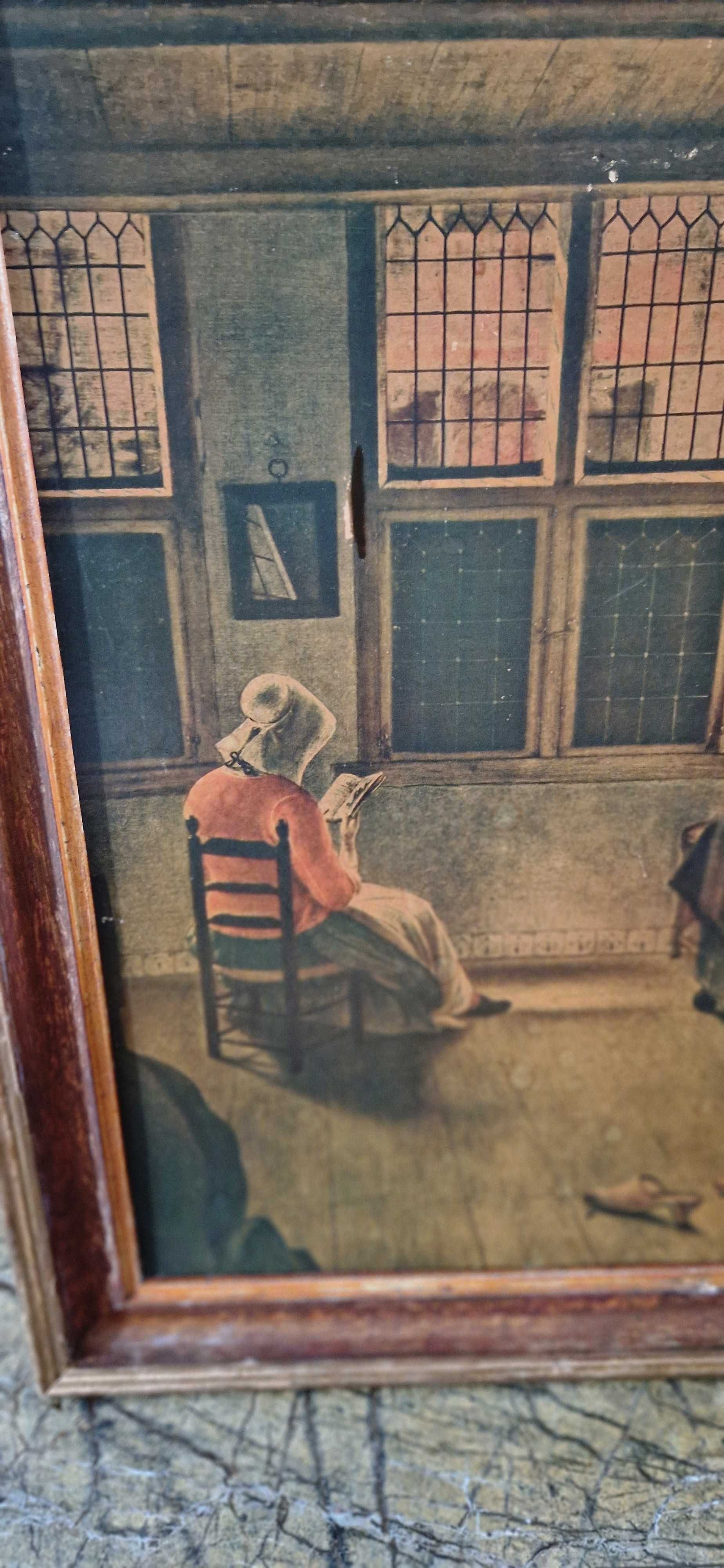 Stara reprodukcja obrazu Pietera Janssensa Elinga "Czytajaca kobieta"