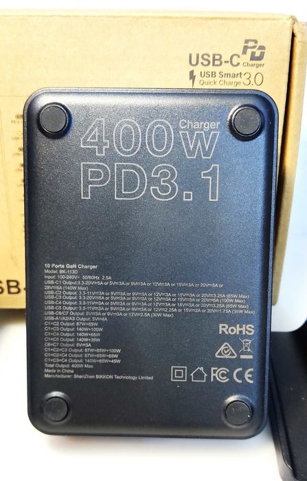 мощное GaN-3 зарядное устройство 400Вт Type-C PD3.1 140W 10-Ports