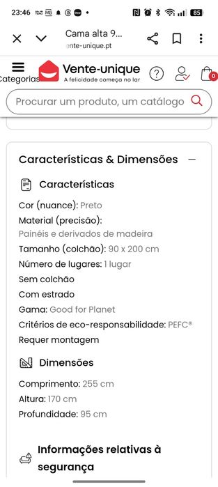 Beliche cama alta90x200cm