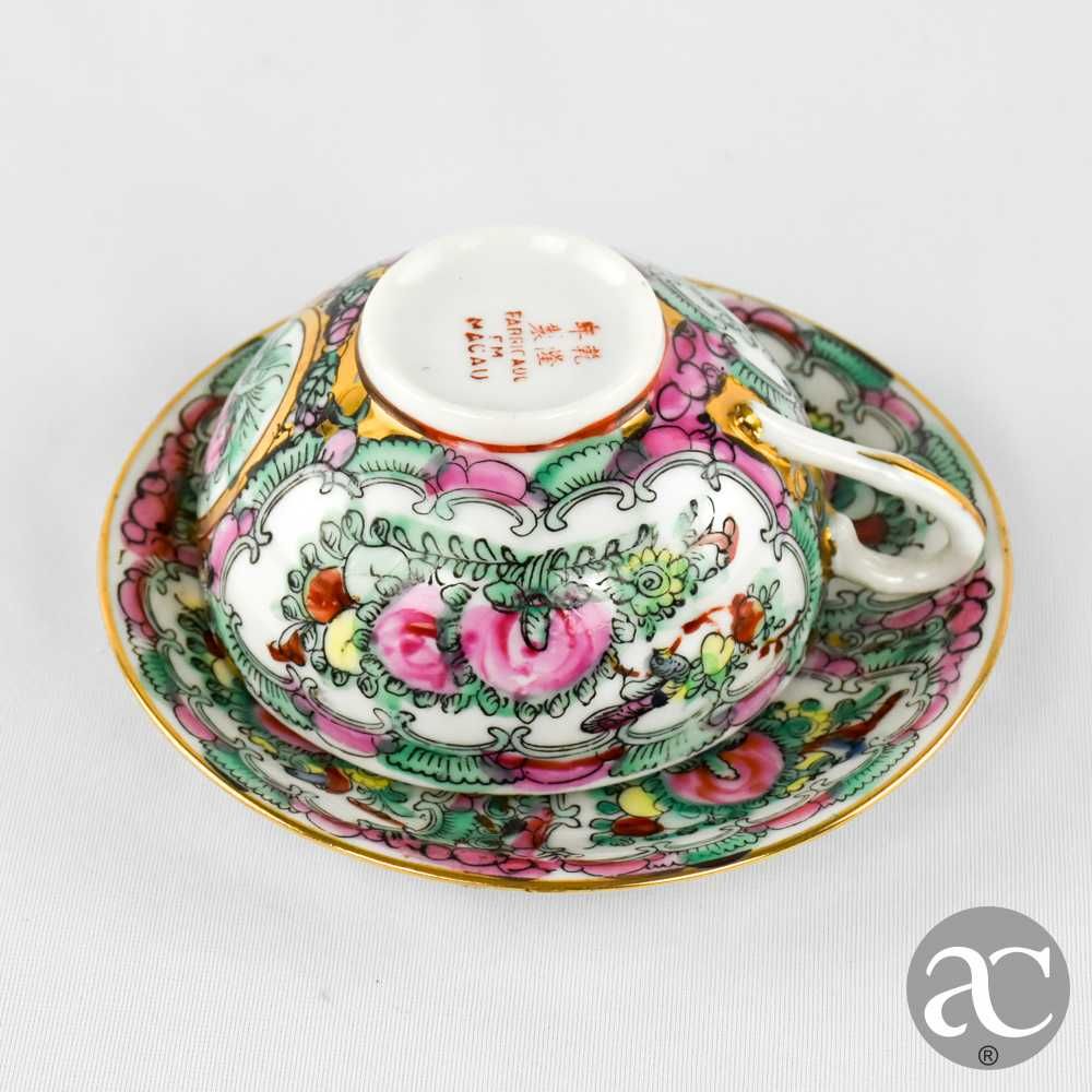 Chávena de chá e pires porcelana China, decoração Mandarim, circa 1970