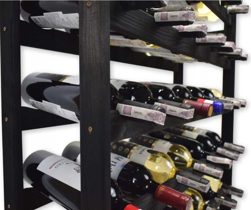 Regał NA WINO 56 butelek CZARNY Drewniany 120 cm Stojak Nowy