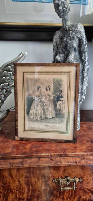 Antyk stara litografia druk modowy Paryż 1844 Francja glamour