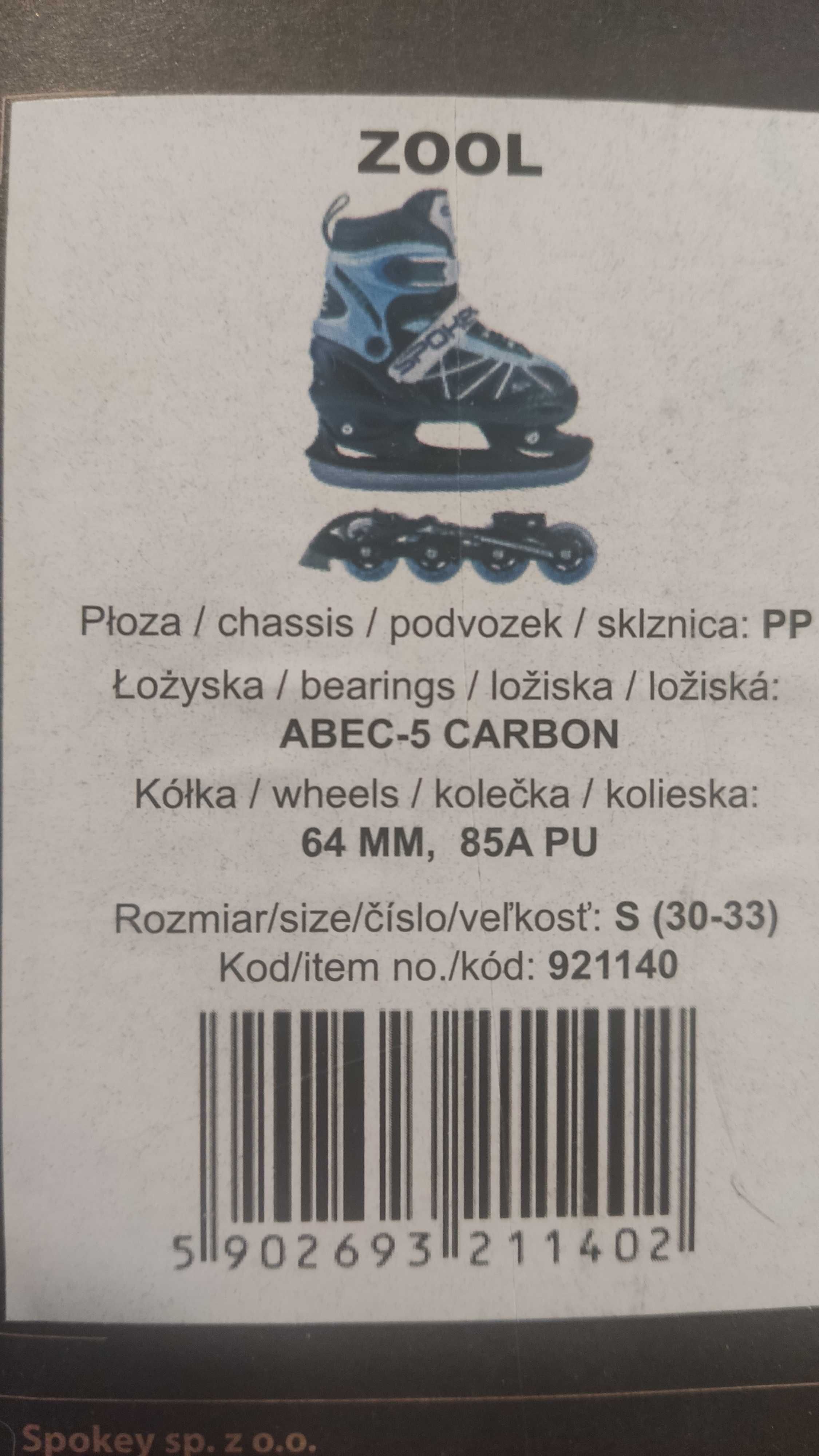 Łyżworolki 2w1 Spokey Zool dziecięce r.30-33