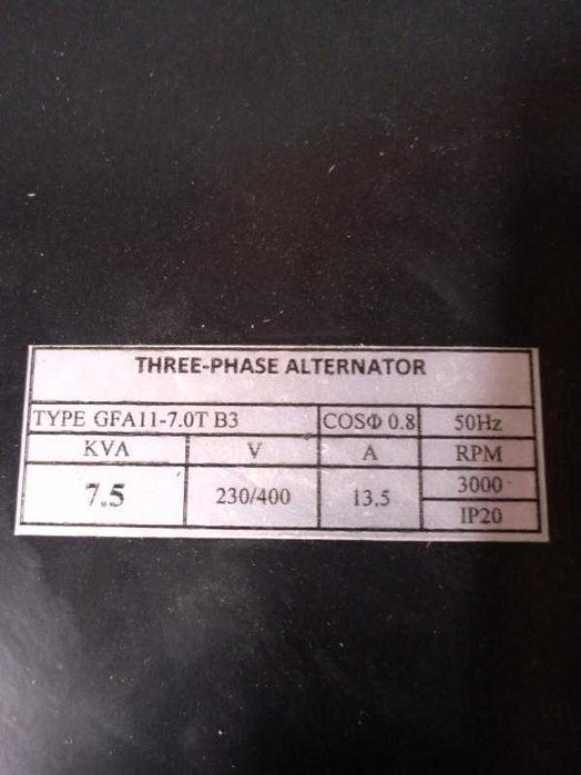 Generator prądu- alternator 7,5 KVA 230/400V