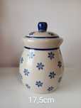 Pote porcelana azul e branco.