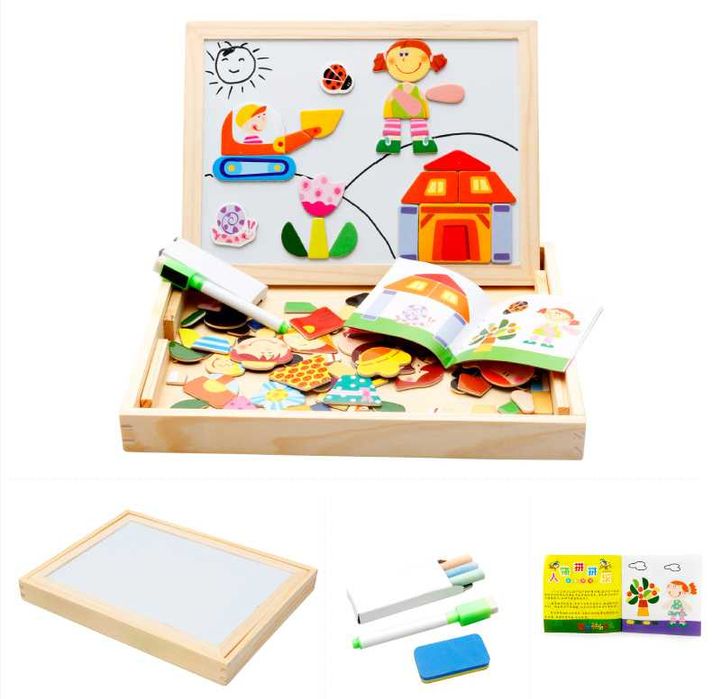 Tablica Magnetyczna dla Dzieci Drewniana Dwustronna 100el i naklejki