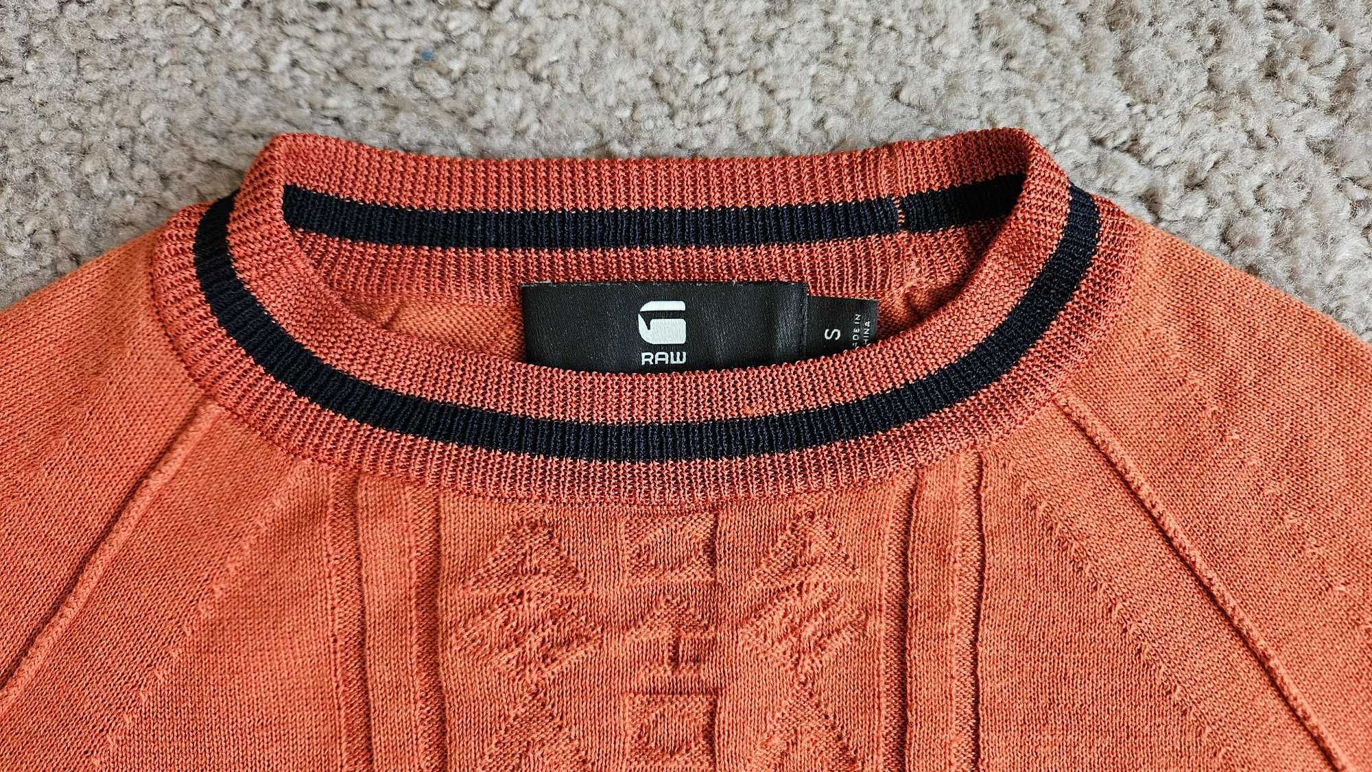 Cienki rudo-pomarańczowy sweter G-Star Raw dobry skład S/36
