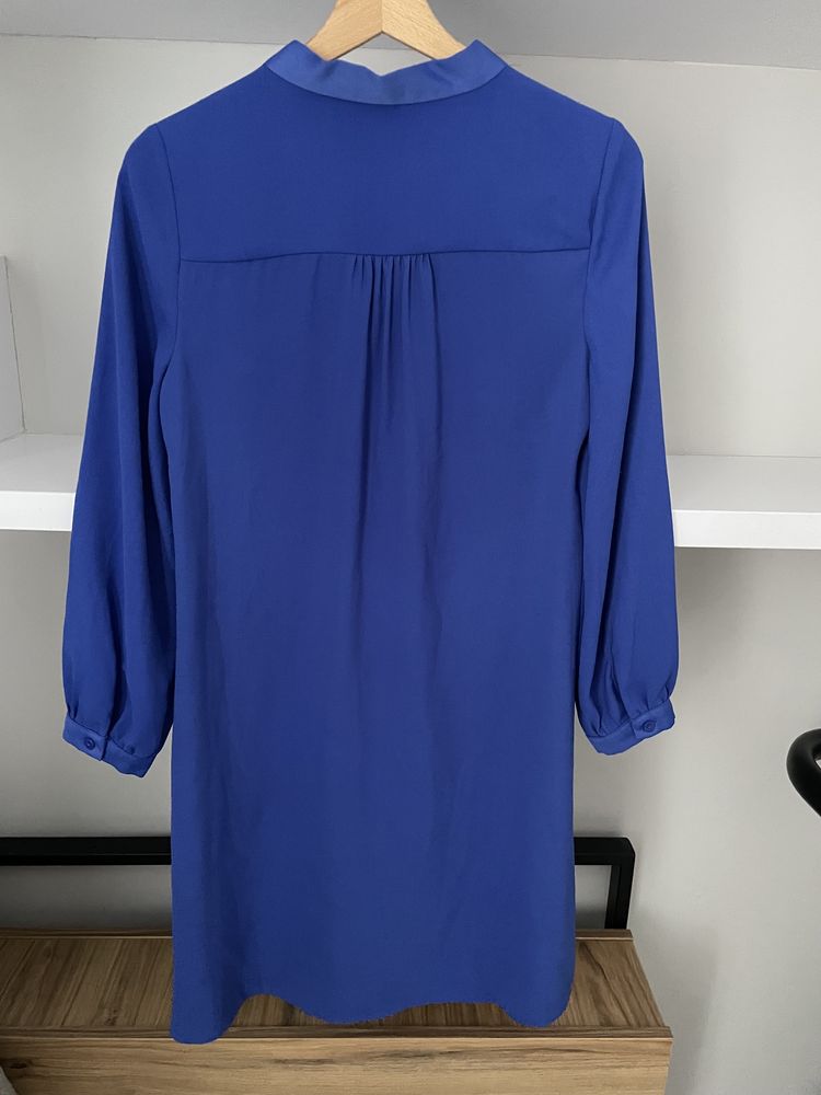 Sukienka świąteczna niebieska wiązana tunika Marks&Spencer M 38