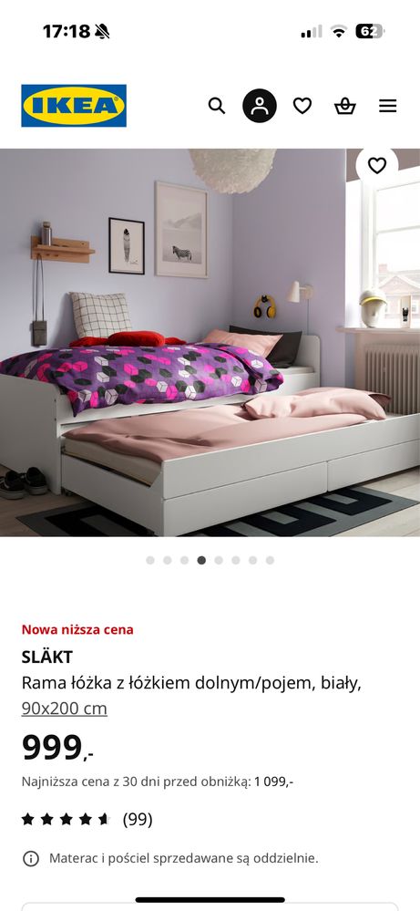 Lozko Slakt Ikea z wysuwanym lozkiem i szufladami plus materace