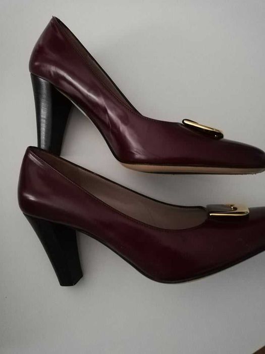 Czółenka skóra naturalna bordowe (burgund) roz. 37