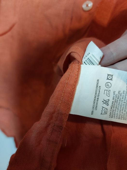 Lniana koszula springfield L pomarańczowa gładka koszula 100% len XL