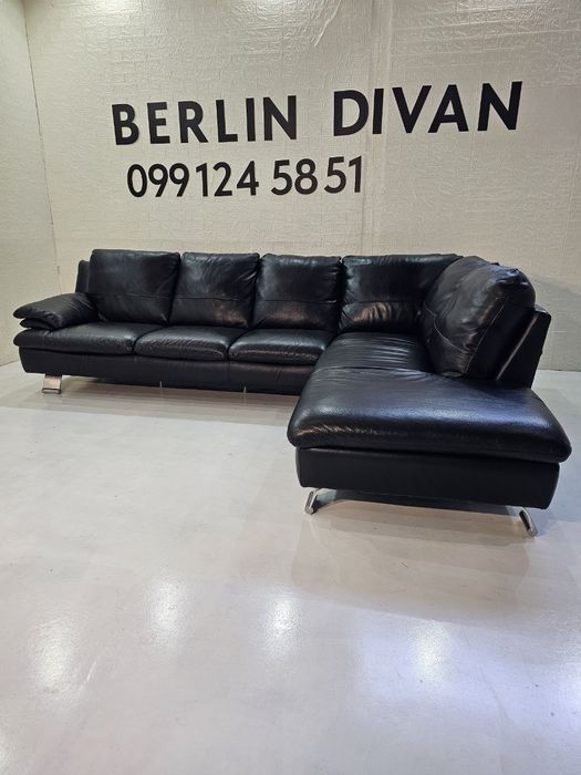 Шкіряний  кутовий чорний диван. ITALSOFA. Як новій