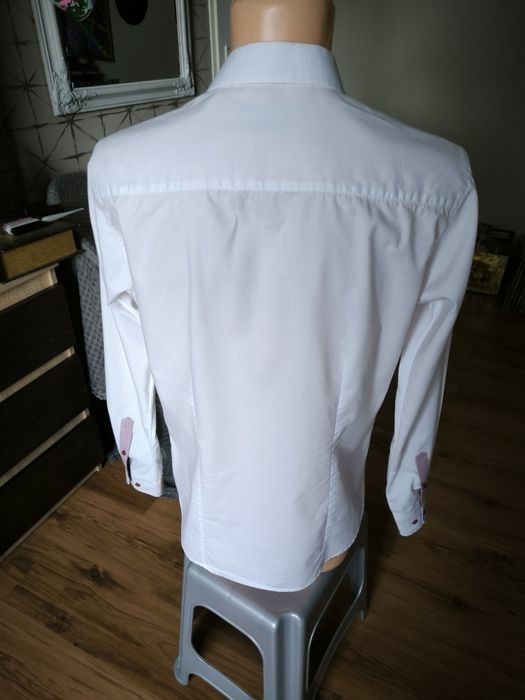 Bukowianka koszula męska 40 biała zdobiona elegancka