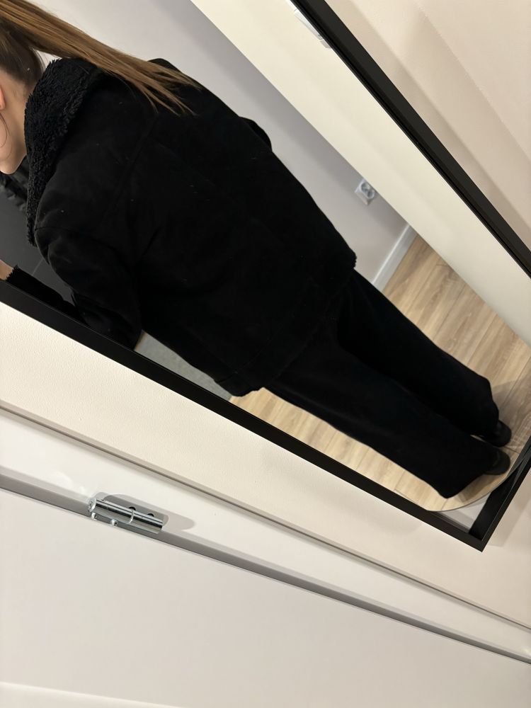 Wiosenny czarno kożuszek sztuczny kurtka futerko H&M