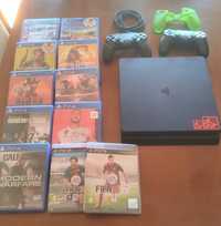 PS4 Slim 1TB + 11 Jogos + 2 Comandos