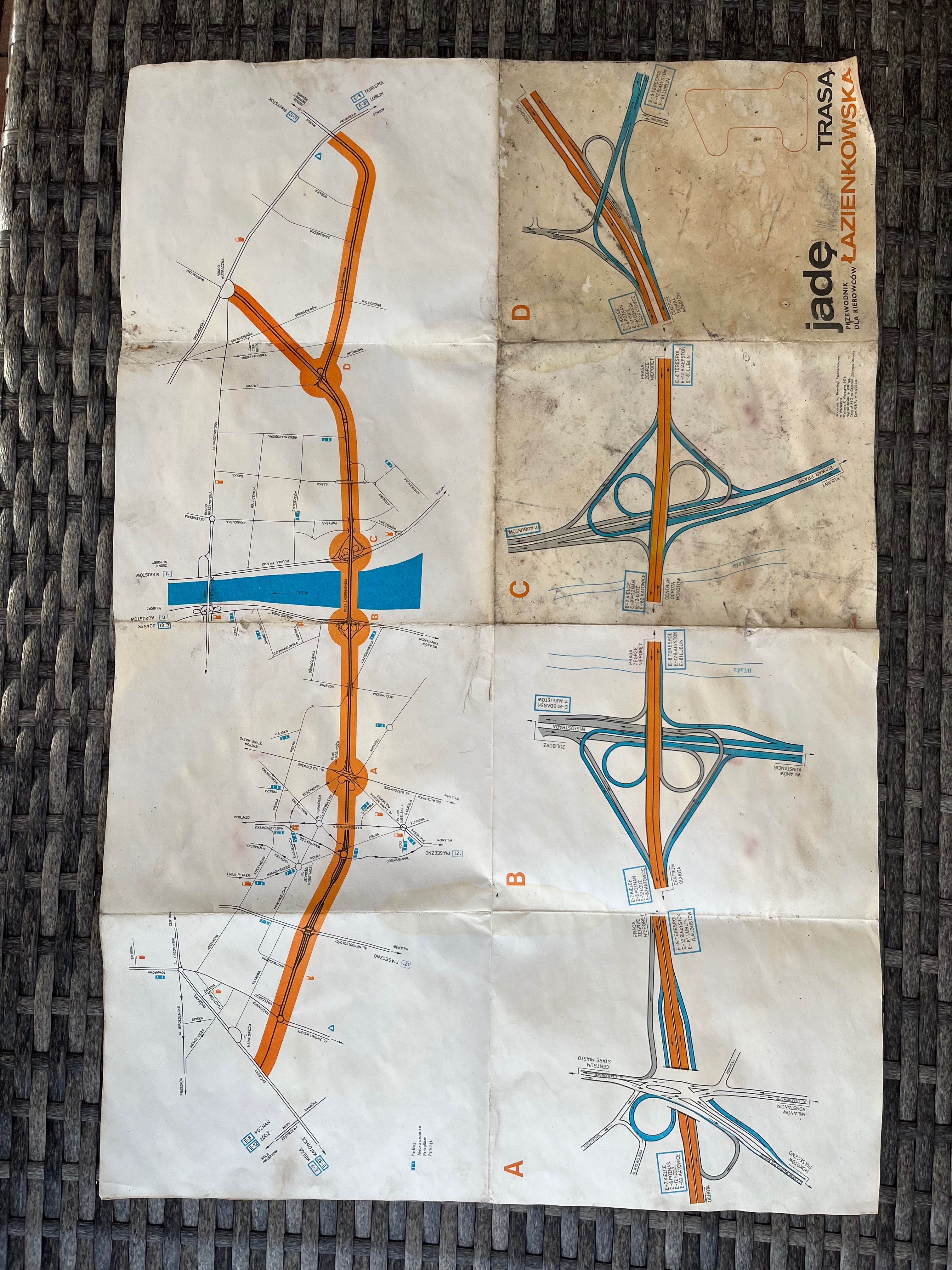 Jadę Trasą Łazienkowską - przewodnik dla kierowców - mapa plan 1974