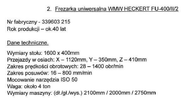 Frezarka uniwersalna WMW HECKERT FU-400/II/2