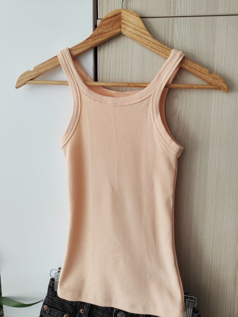 Prążkowany top na ramiączkach, H&M xS 34 z bawełny dekolt halter lato
