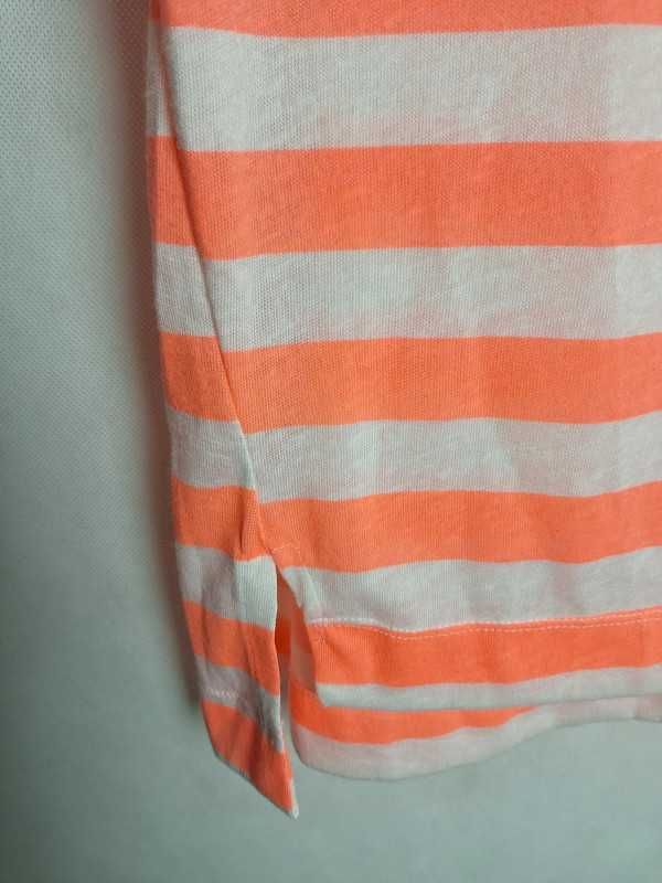 Bluzka w biało-pomarańczowe paski t-shirt damski krótkie rękawki 42 XL