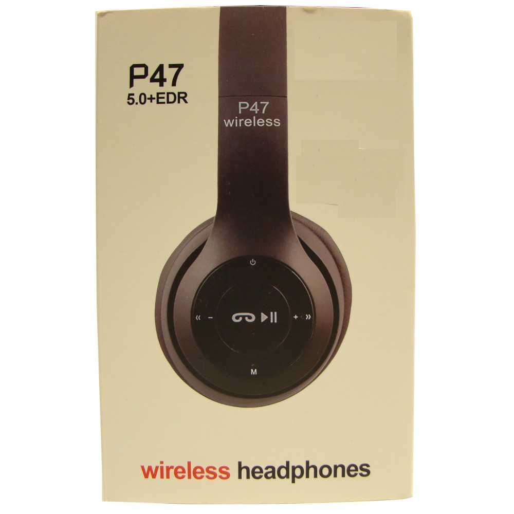 Black wireless bluetooth headset FM P47 black słuchawki bezprzewodowe