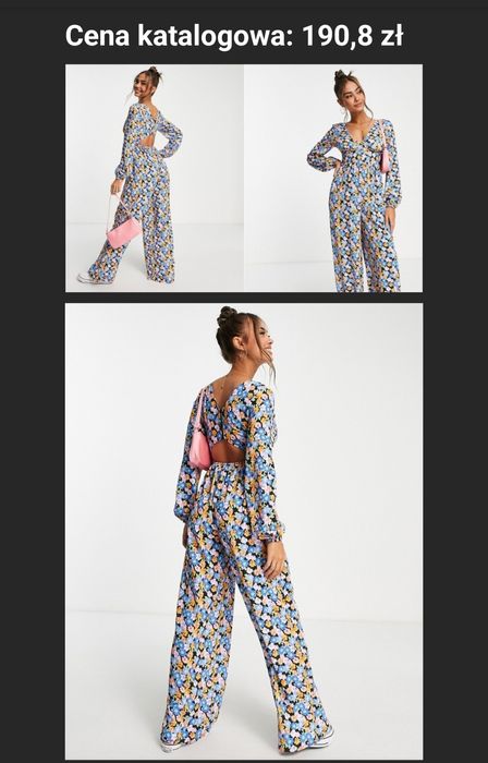 Boski kombinezon w kwiaty, szerokie nogawki - Asos 40/42