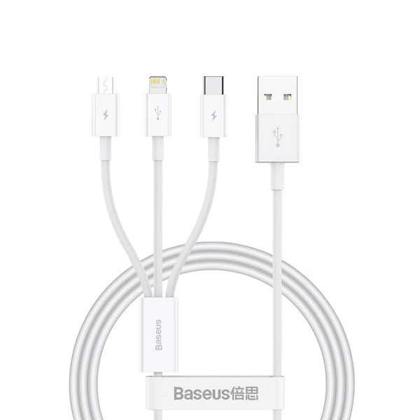 Kabel Baseus 3in1 USB-A - USB-C / Lightning / micro USB 0,5 m - biały